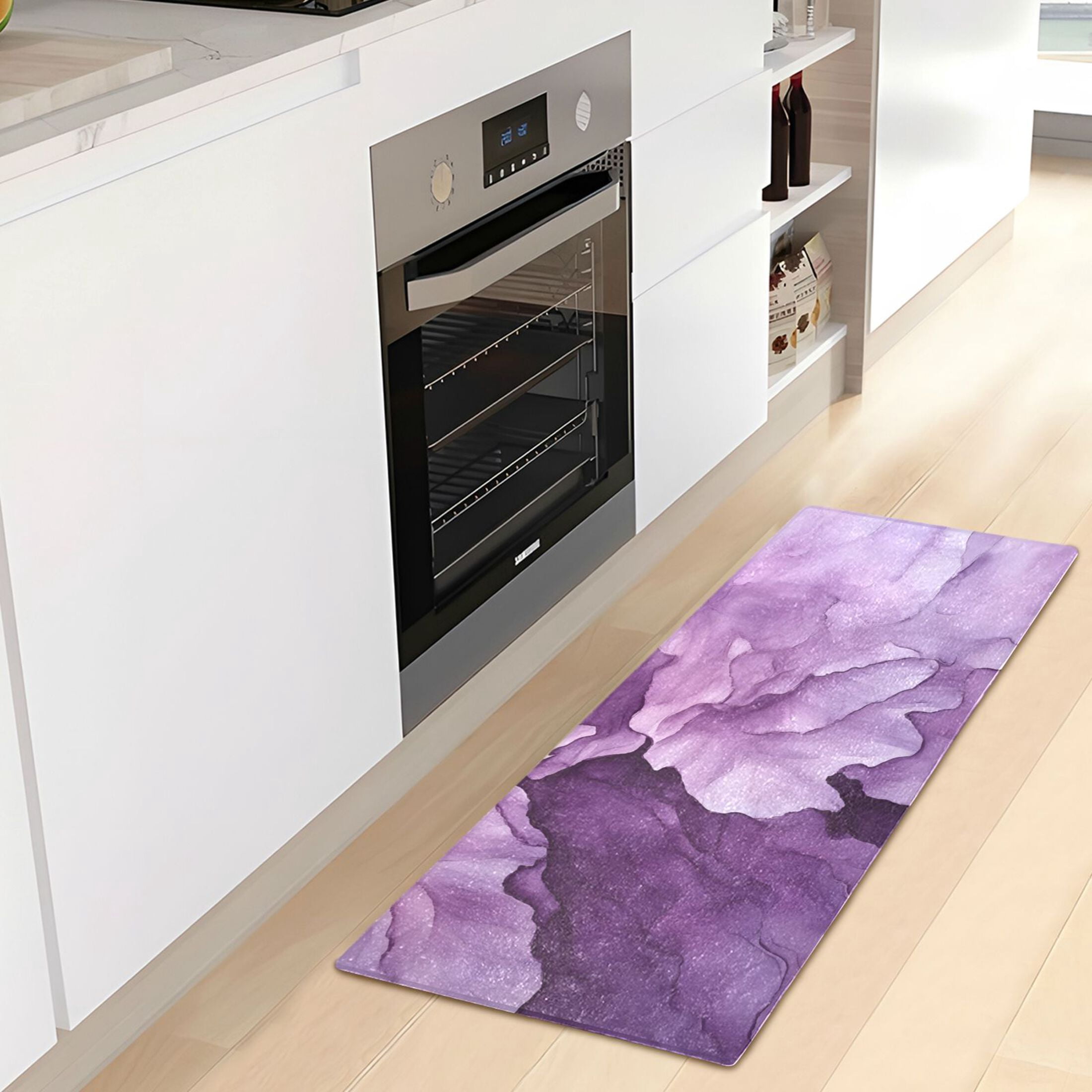 Abstract Purple Flower Bathroom Runner Rug Absorbent Non Slip Bath Mat for Living Room Kitchen 39" x 20"