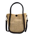 thumbnail image 2 of Bolso Mano Paja Hueca Bandolera Hombro Cuero Playa Tejida (negro), 2 of 9