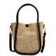 thumbnail image 1 of Bolso de mano de paja hueca, bandolera de hombro de cuero de playa tejida (negro), 1 of 7