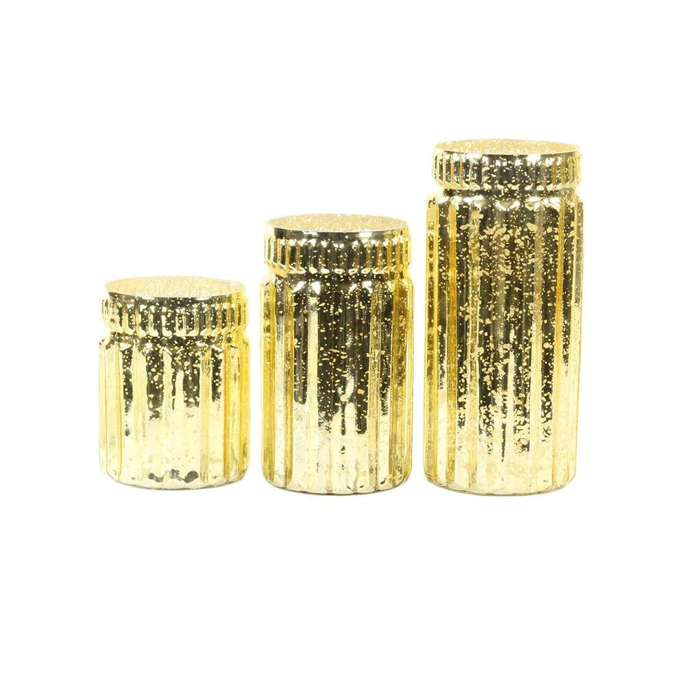 Buy Koyal Wholesale Gold Ribbed Mercury Glass Vases, Bulk Set of 3