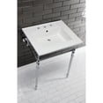 thumbnail image 3 of Kingston Brass KVPB25227W8CP Edwardian 25" Ceramic Console Sink with Brass Legs (8-Inch, 3-Hole), White/Polished Chrome, 3 of 8