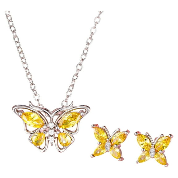 HUANLEDASH 2Pcs/Set Necklace Earrings Set Shiny Rhinestones Butterflies Shape Pendant Necklace Stud Earrings Set Jewelry Gift