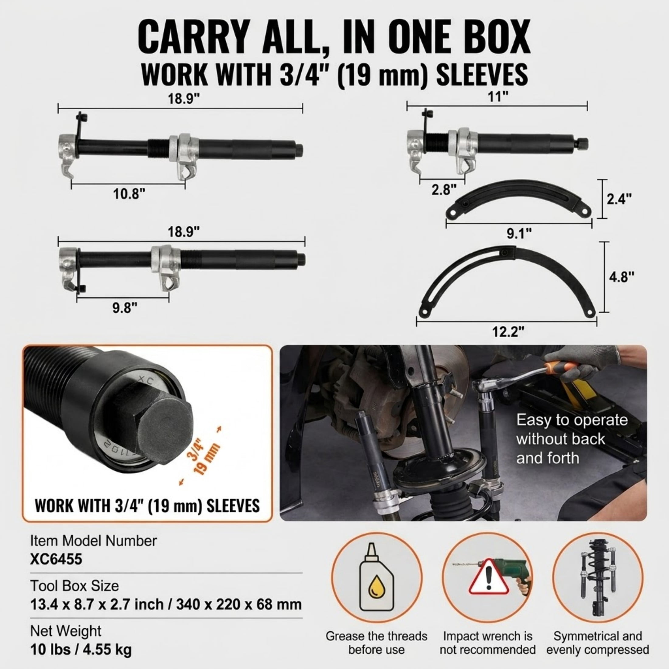 2-Piece Heavy Duty Macpherson Strut Spring Compressor Tool Set, 2646 lbs Capacity Coil Spring Compressor with Safety Bracket and Case for Cars, Trucks, ATV, UTV