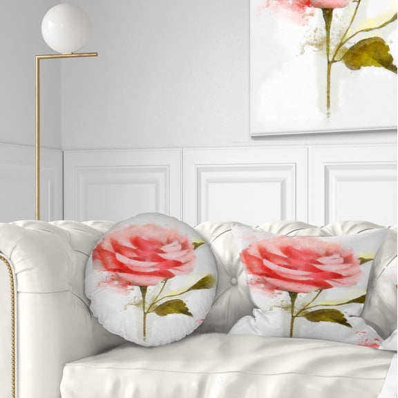 Designart Cute Pink Watercolor Rose Sketch - Flowers Throw Pillowwork - 12x20