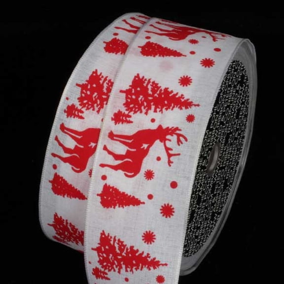 The Ribbon People Wonderful White and Red Stag Wired Craft Ribbon 1.5" x 27 Yards