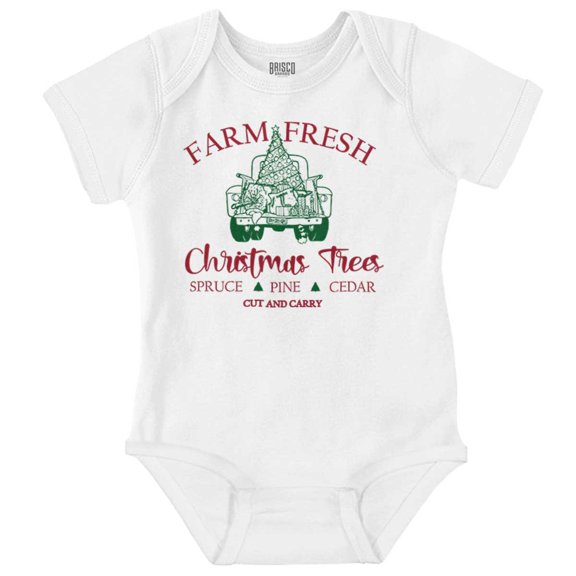 Farm Fresh Christmas Trees Truck Baby Romper Boys or Girls Brisco Brands NB