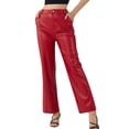thumbnail image 4 of Aayomet Femmes Leather Leggings High Waisted Doublé Pantalon Extensible Maistom Collants, Rouge M, 4 of 4