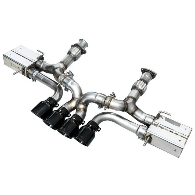 AWE Tuning Exhaust System Kit 3025-43906 SwitchPath Cat-Back System; Stainless Steel; Without Muffler; Dual Exhaust With Quad Exit; Rear Exit; 4.5 Inch Diamond Black Tips