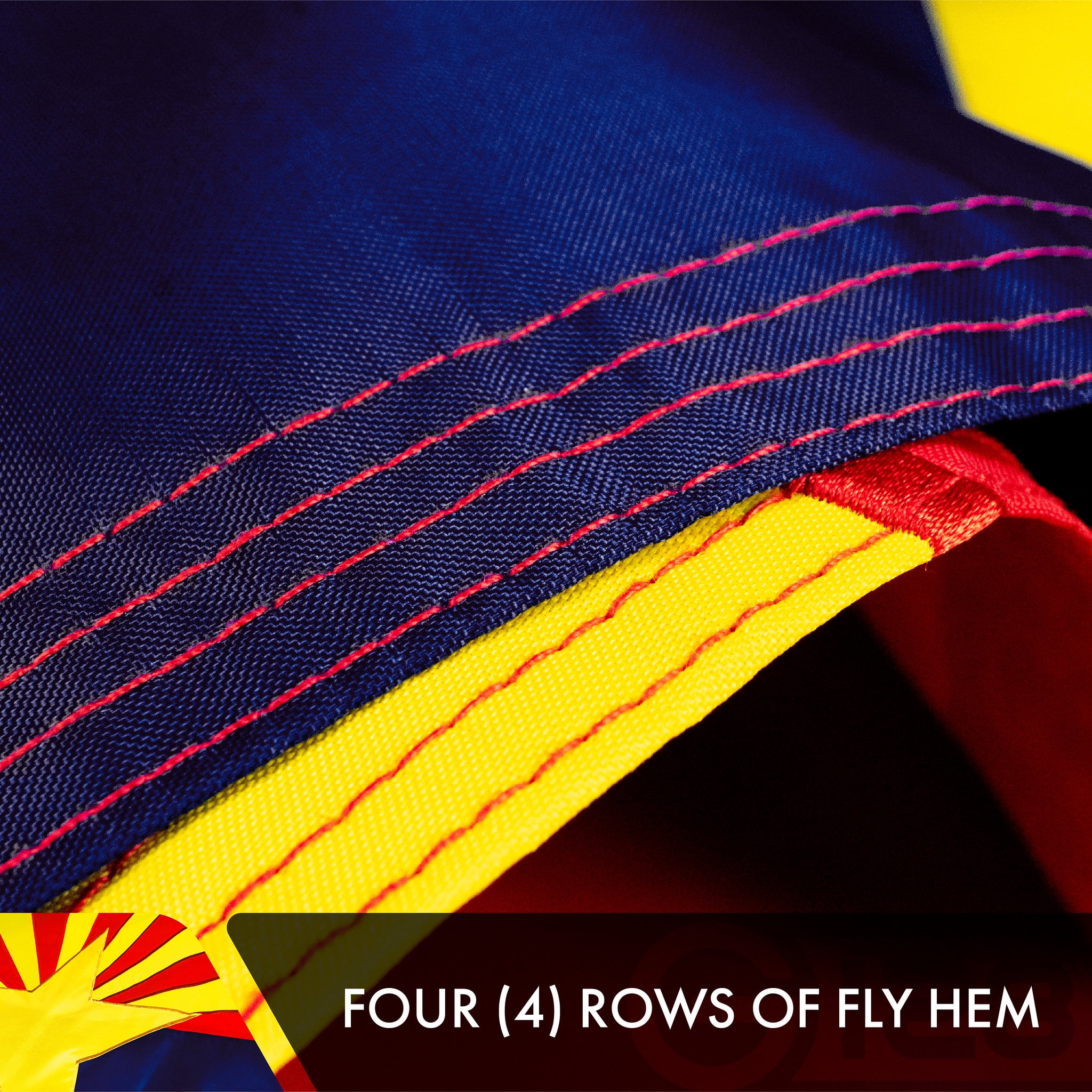 G128 – Arizona State Flag | 3x5 feet | Double Sided Embroidered 210D – Indoor/Outdoor, Brass Grommets, Heavy Duty Polyester, 2-ply
