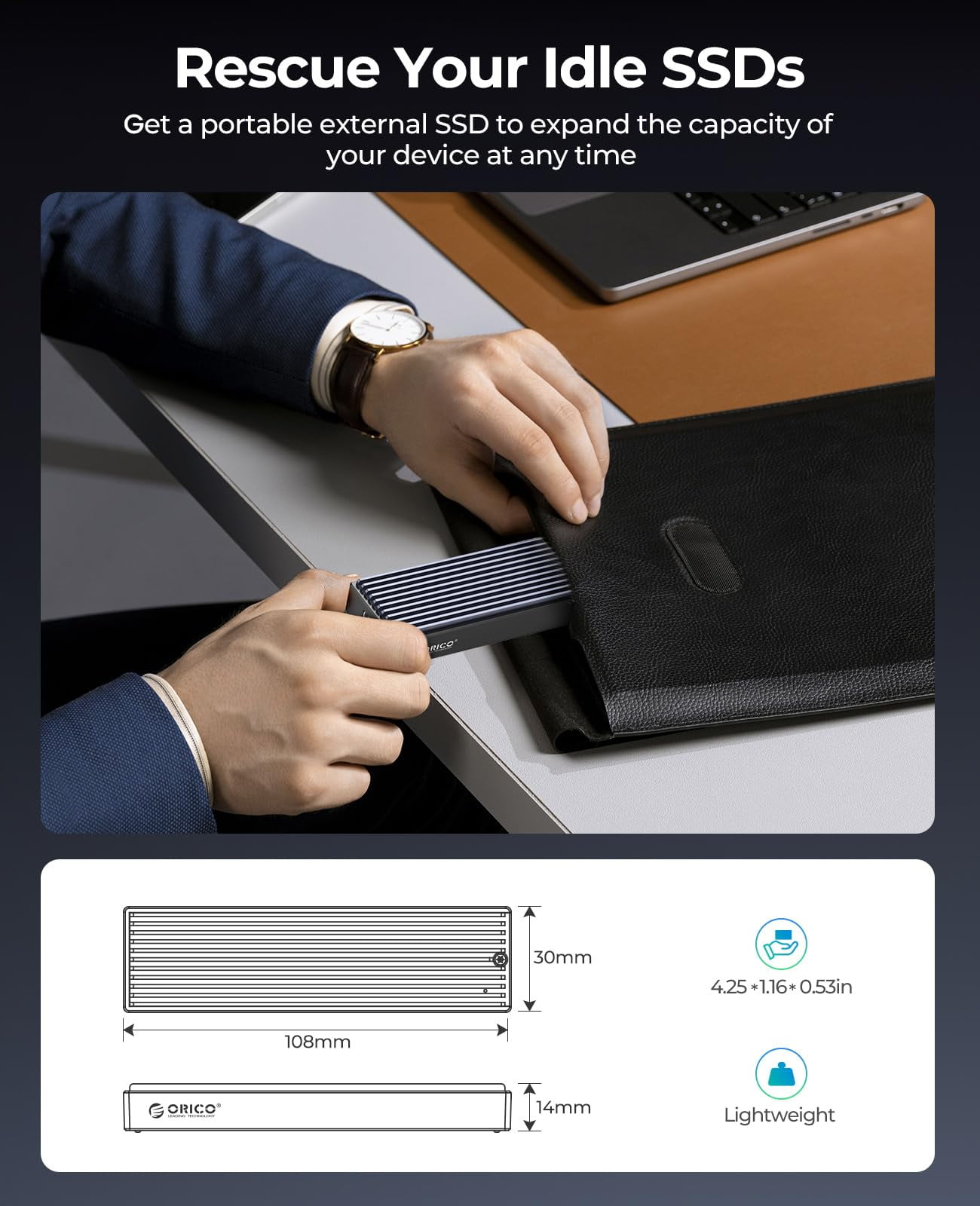 ORICO M.2 NVMe SSD Enclosure Max 4TB Aluminium 10Gbps USB3.1 Gen2 Type-C to NVMe Enclosure Case NVMe M.2 Enclosure Adapter（No Drive）