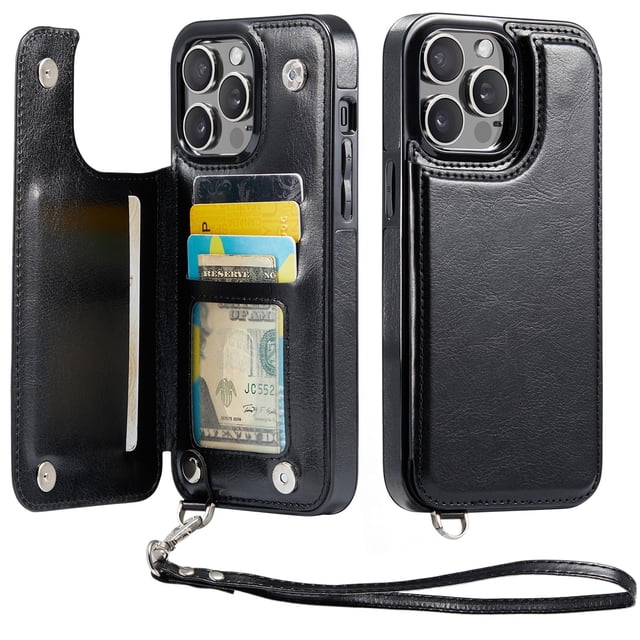 Funda para iPhone 13 Pro Max Wefor con billetera y RFID, negra