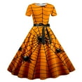 thumbnail image 1 of Pisexur Robe à Manches Courtes Col Rond Femme Imprimé Rétro Patchwork Manches Courtes Soirée Fête Bal Robe Vintage Robes Femmes, 1 of 2