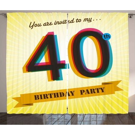 40th Birthday Curtains 2 Panels Set Vintage Style Graphic Banner