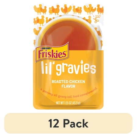 (12 pack) Purina Friskies Lil Gravies Roasted Chicken Flavor Gravy Wet Cat Food 1.1 oz. Pouch 16 Count
