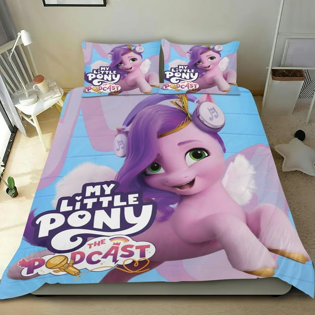 Mi Pequeño Poni Conjunto de sábanas temático, trío de piezas, cómodo y amigable con la piel, diseño único, regalo de decoración para el hogar para familiares, amigos y fans,135cm *200cm
