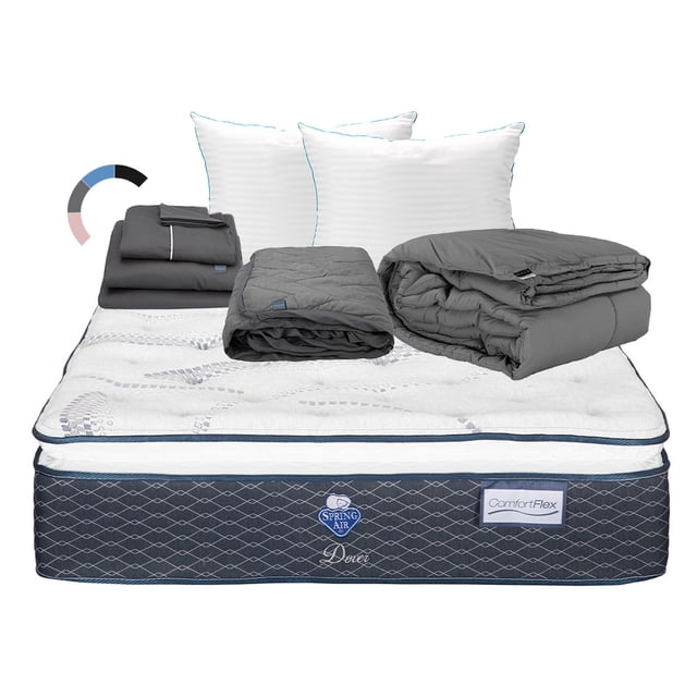 Colchon Dover Matrimonial+Almohada Royal Twin+Protector Lux+Sabanas Royal+Edredon Homy