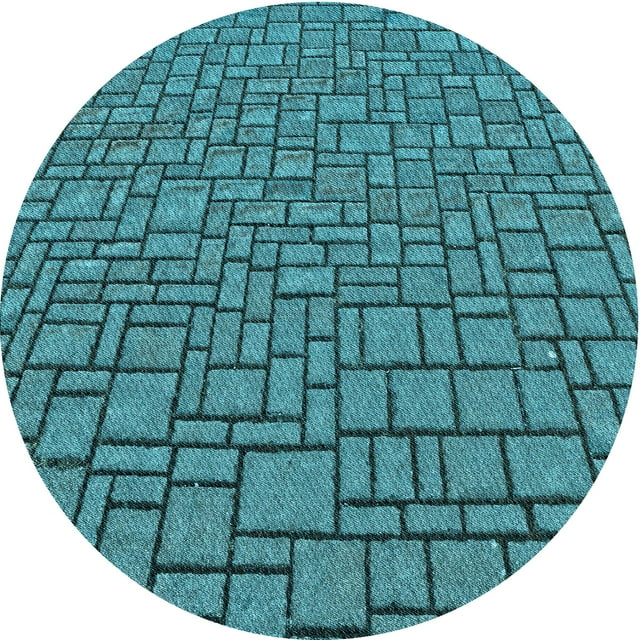 Ahgly Company Machine Washable Indoor Round Transitional Dark Turquoise Green Area Rugs, 3' Round