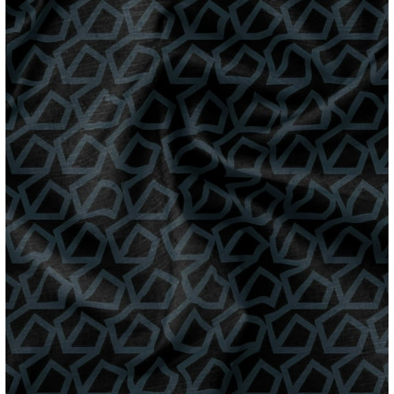 Soimoi Pure Silk Black Fabric By the Yard - 42 Inch Wide - Spiral & Geometric Material - Playful and Chic Patterns for Creative Crafts Printed Fabric