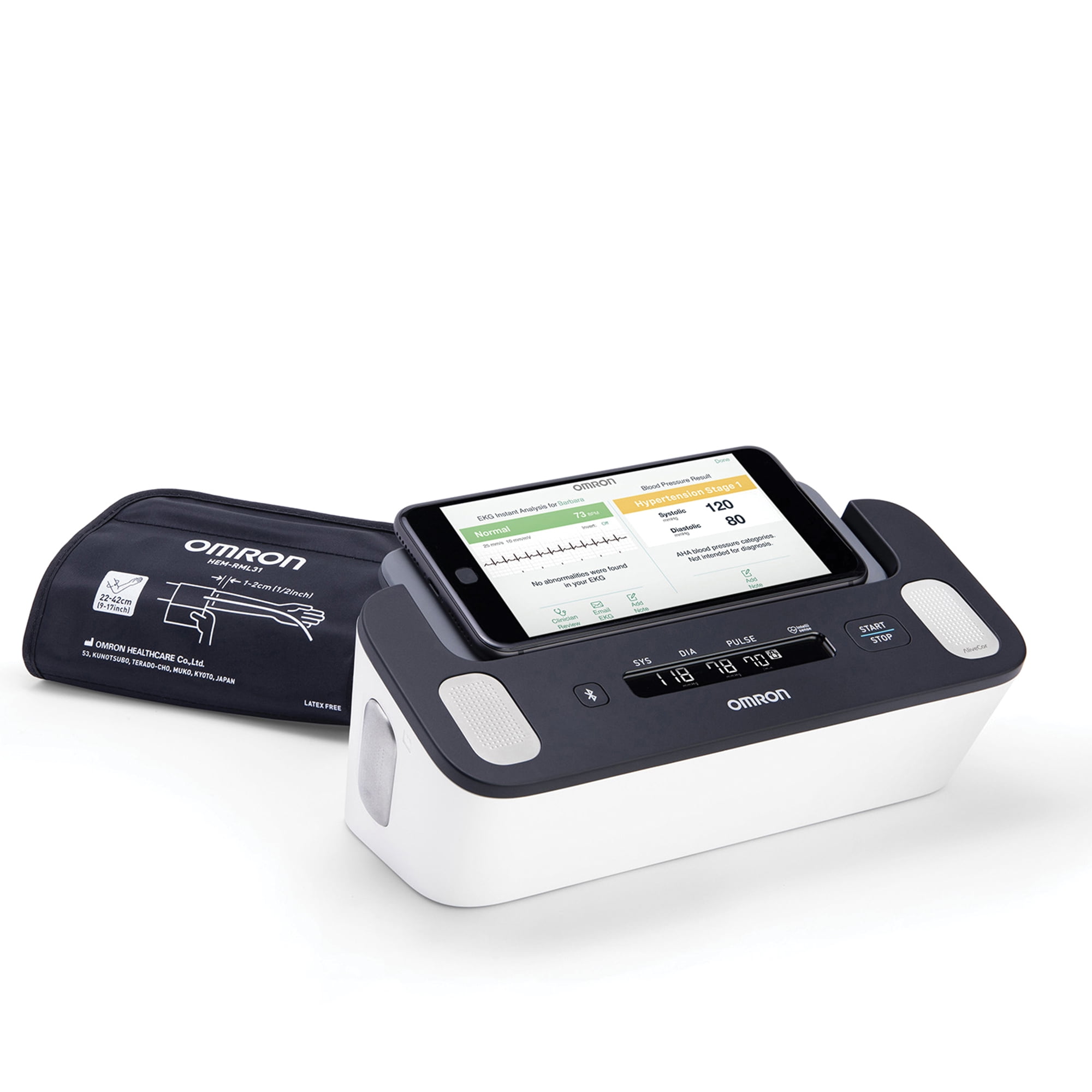 Omron Complete Wireless Upper Arm Blood Pressure Monitor and Single-Lead EKG Monitor and 9-In. to 17-In. Wide-Range D-Cuff for Advanced Accuracy Series, BP7900, HEM-RML31-B