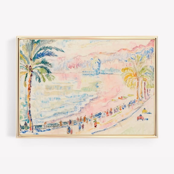 Pastel Beach Painting, Beach Wall Art, Palm Springs Art, Beach House Decor, Summer Wall Art, Horizontal Art Print, UNFRAMED PAPER POSTER, Home Decor, Vintage Gift, Living Room Dercor
