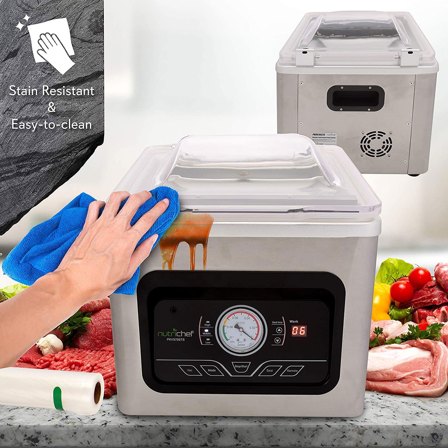White Chamber Food Vacuum Sealer System - Commercial Electric Air Seal  Preserver with Air Vac Bags (Stainless Steel) in 2023