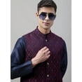 thumbnail image 5 of Maple Clothing Men's Indian Nehru Jacket Brocade Bandhgala Festive Waistcoat (Navy Blue/Maroon, XXL), 5 of 7