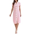 thumbnail image 1 of INSPIRAR CHIC Vestidos Midi de Punto Rayado de Manga Corta con Escote en V para Mujeres Casual de Verano S Rosa, 1 of 6