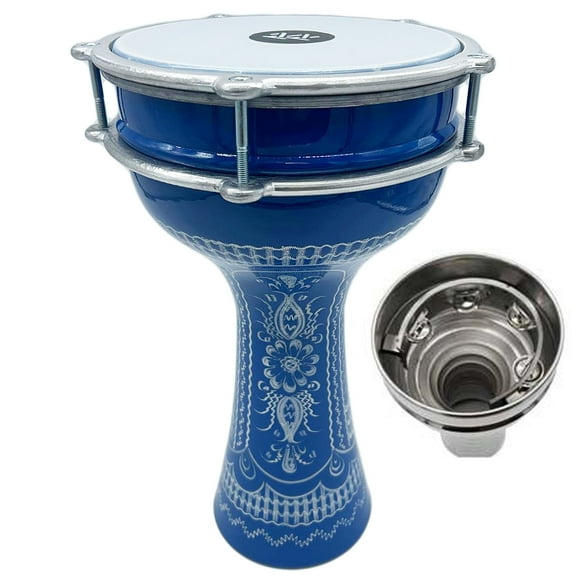 The ZAZA Percussion The 16'' Blue Lotus Aluminum Darbuka W/ Zill Internal Jingles