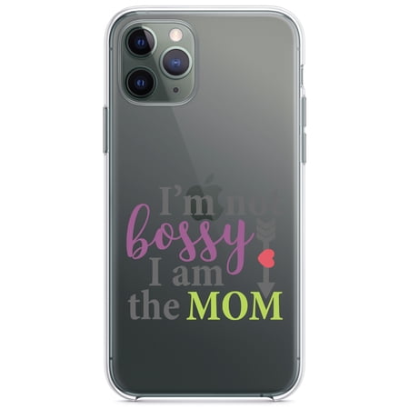 DistinctInk Clear Shockproof Hybrid Case for iPhone 11 Pro MAX (6.5 Screen) - TPU Bumper Acrylic Back Tempered Glass Screen Protector - I m Not Bossy I Am The Mom