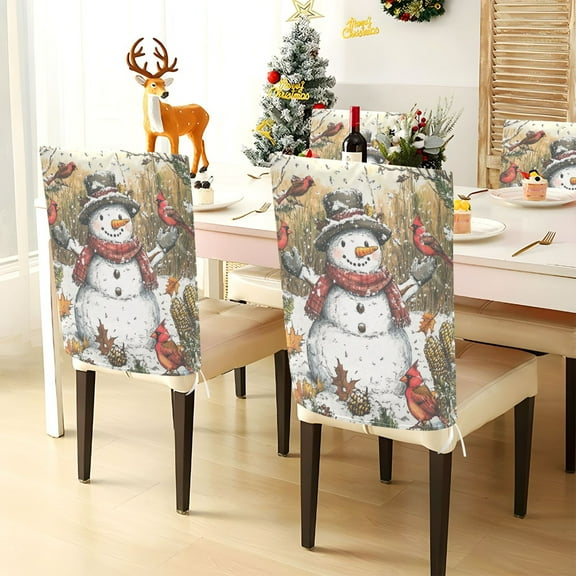 YAZAOO Chair Covers Set Home Kitchen Snowman with Parrot Party Decor Seat Back Cover Protector