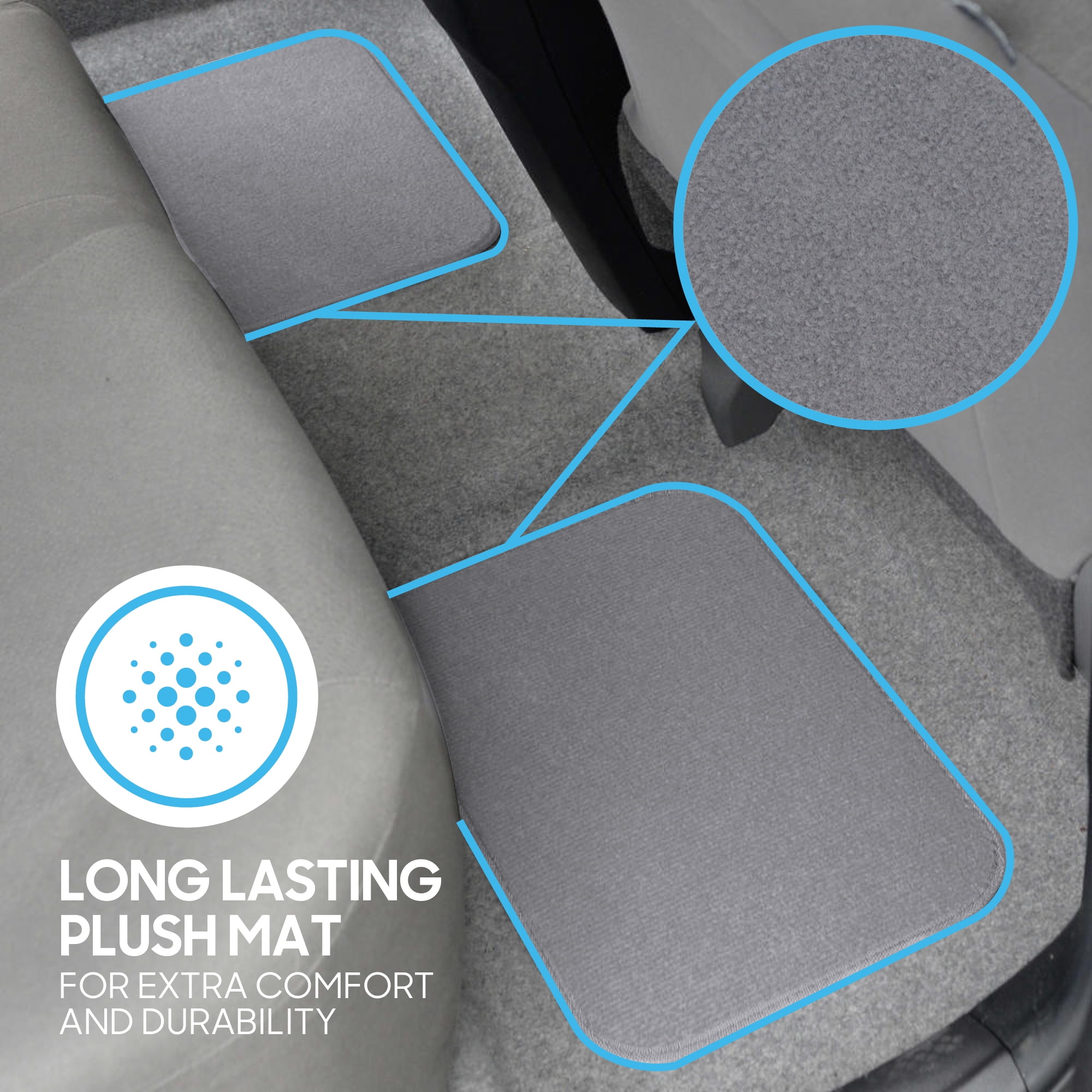 BDK Premium 4PC Set of Carpet Car Floor Mats with Vinyl Safety Heel Pad for Car, Truck, SUV, Coupe Sedan, Light Gray (MT-100-LG)