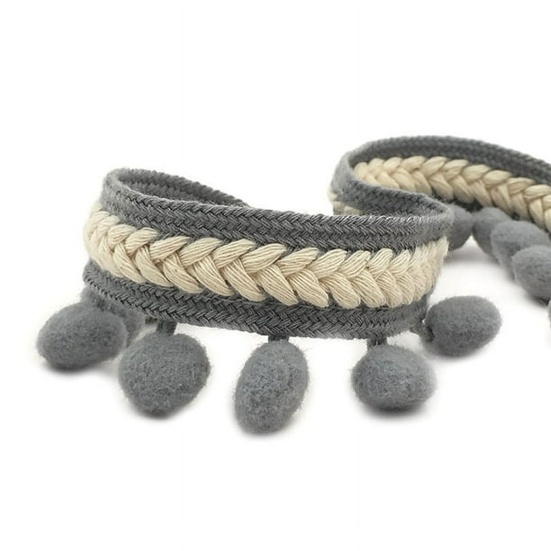 Xiao Hua Cinta de costura trenzada con flecos y borlas para cortinas, rollo de tela para tapicería, color gris