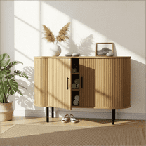 47" Light Brown Fluted Sideboard with Sliding Doors & 5-Level Adjustable Shelf