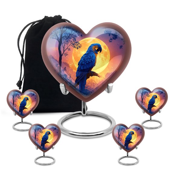 Yatskia Moonlight Blue Parrot Urns for Human Ashes Adult Man, Mini Memorial Burial Urn for Ashes for Women, Large Funeral Urn for Adult Ash, (Heart 8 Inch and 3 Inch)