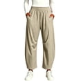 thumbnail image 2 of QATAINLAV Ladies Quick Dry Barrel Pants Casual Elastic Waisted Wide Leg Sweatpants Baggy Athletic Palazzo Trousers with Pockets Khaki S, 2 of 8