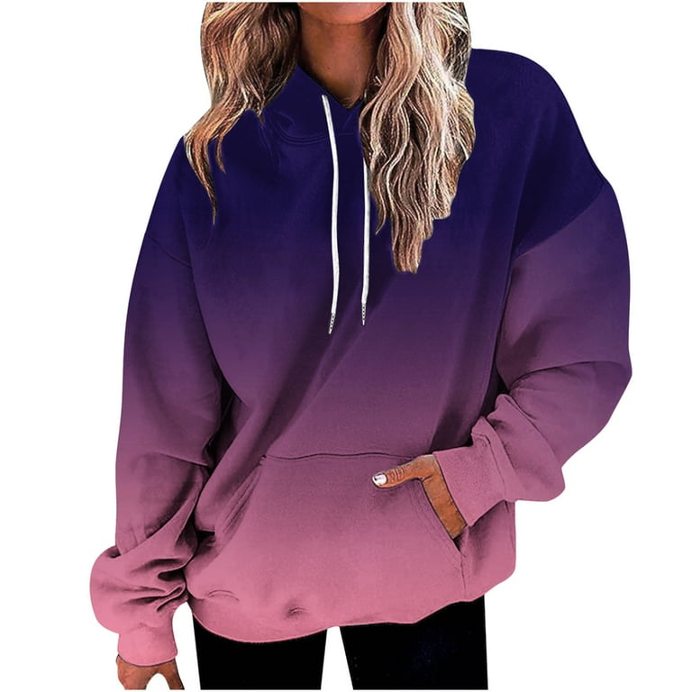 Cllios Womens Hoodies Cradient Drawstring Sweatshirt Top Spring Pullover Sweatshirt Long Sleeve Loose Fit Shirt Blouse with Pocket Women s Size 3XL