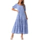 thumbnail image 1 of INSPIRE CHIC Vestido Maxi Boho de Verano para Mujer con Flores, Manga Corta, Cuello Cuadrado y Bolsillos, XL Azul, 1 of 6