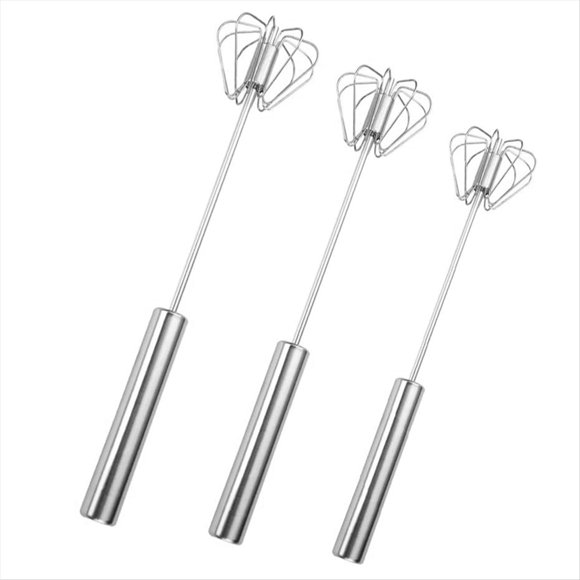 Presione y Gire el Batidor de Huevos Semiautomático Batidor de Huevos Manual de Acero Inoxidable para el Hogar