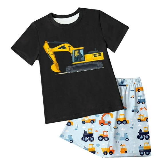 Xudanell Toddler Baby Boys Pajamas Monster Truck Summer Pjs Sleepwear Cotton Kids Short Sets Clothes (Black, 7-8 Years)