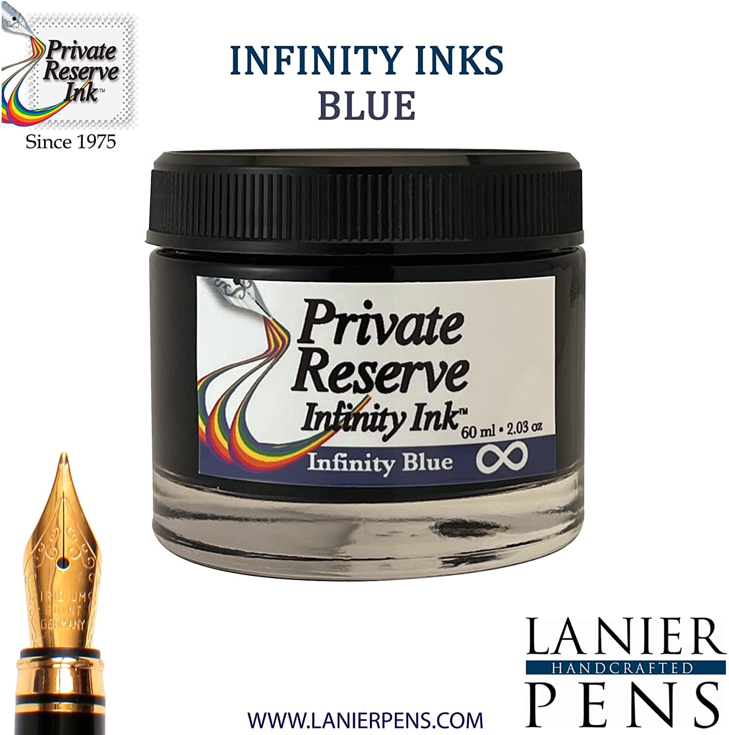 Private Reserve Fountain Pen Ink - Midnight Blue, 60ml Bottle, Neutral PH, Fast Drying, Water Soluble