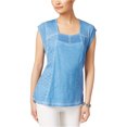 thumbnail image 1 of Camiseta básica con ojales de encaje Style & Co para mujer azul XS, 1 of 1