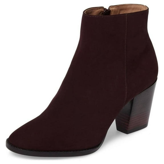 Klub Nico Bellerie Wine Tapered High Block Heel Rounded Toe Zipper Ankle Boots (Wine, 8)