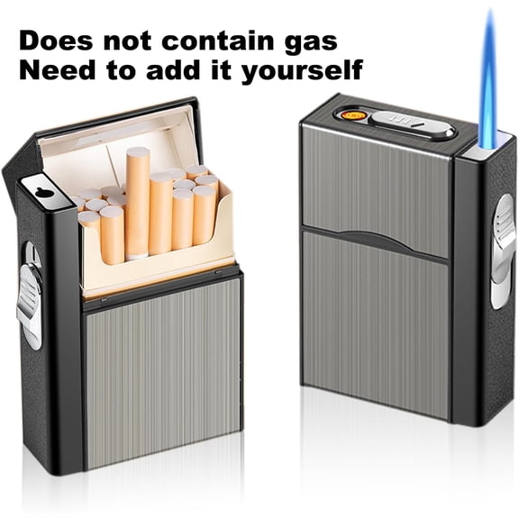 Metal Cigarette Case Box with Lighter, Pocket Holder for 20 Regular Cigarettes, Retro Cigarette Case for Men and Women Multifunctional Box (Gas Not Included)