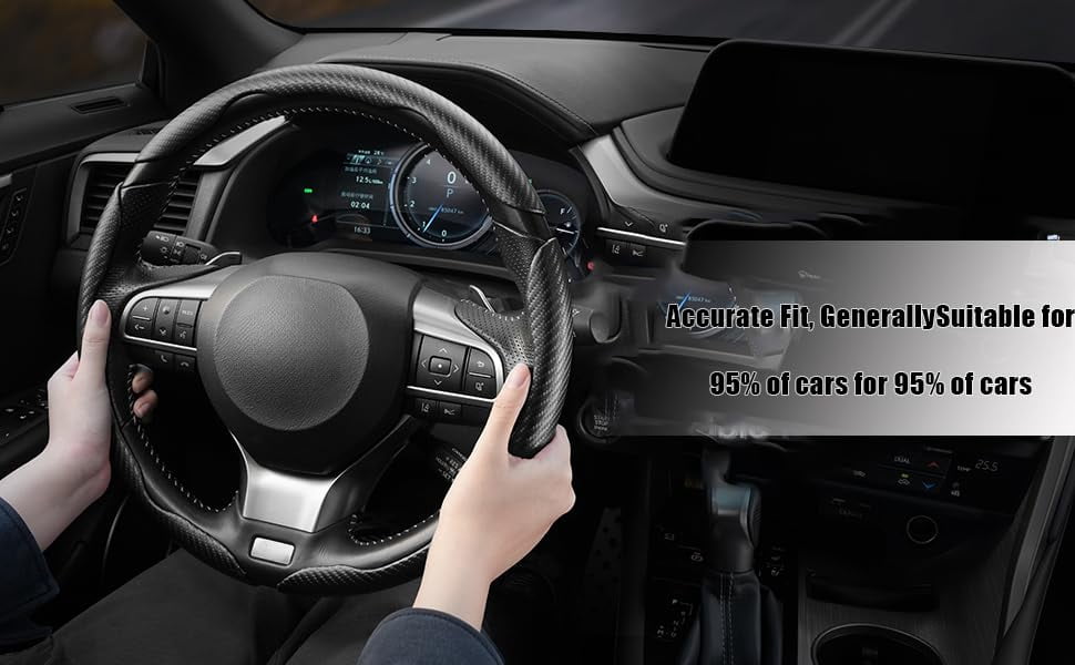 Aurovault Carbon Fiber Steering Wheel Cover, 3PCS Snap-On Anti-Slip Wrap, Universal  Car Steering Wheel Protector, Easy Install Interior Accessories