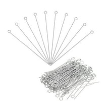 Uxcell 100Pcs Eye Pins Jewelry Findings Eye Pins 60mm Iron Eye Pins for Jewelry Making 21 Gauge Silver
