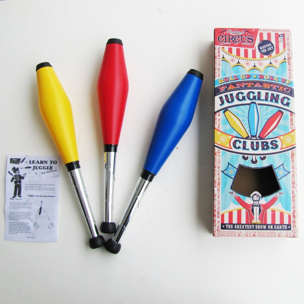 SET of 3 Juggling Clubs Circus Clown Jester Learn to Juggle Pins Magic