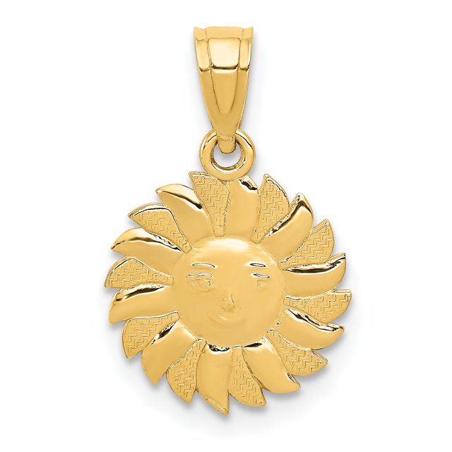 14k Yellow Gold Sun Face Necklace Charm Pendant Celestial