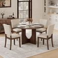 thumbnail image 4 of Leovanni Modern 47" 5-Piece Solid Wood Round Dining Table Set with 4 Upholstered Chairs, Pedestal Base Kitchen & Dining Room Set, White, 4 of 16