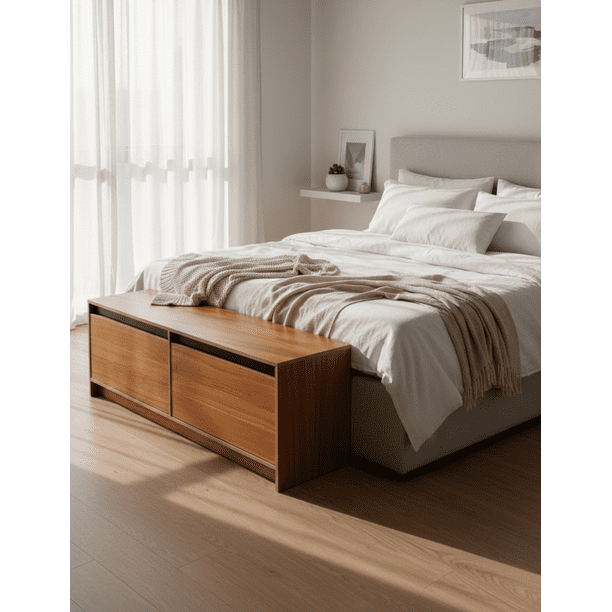 Baúl de Almacenamiento Banca Pie de Cama, Banco Organizador para Recámara, Mueble Multifuncional para Dormitorio.