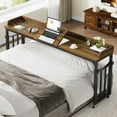 thumbnail image 7 of Condemo Overbed Table with Wheels and Height Adjustable, 71 inch Queen Size Bed Table with Adjustable Tilt Board, Mobile Laptop Cart Computer Desk with Outlets & USB Ports, Brown, 7 of 7